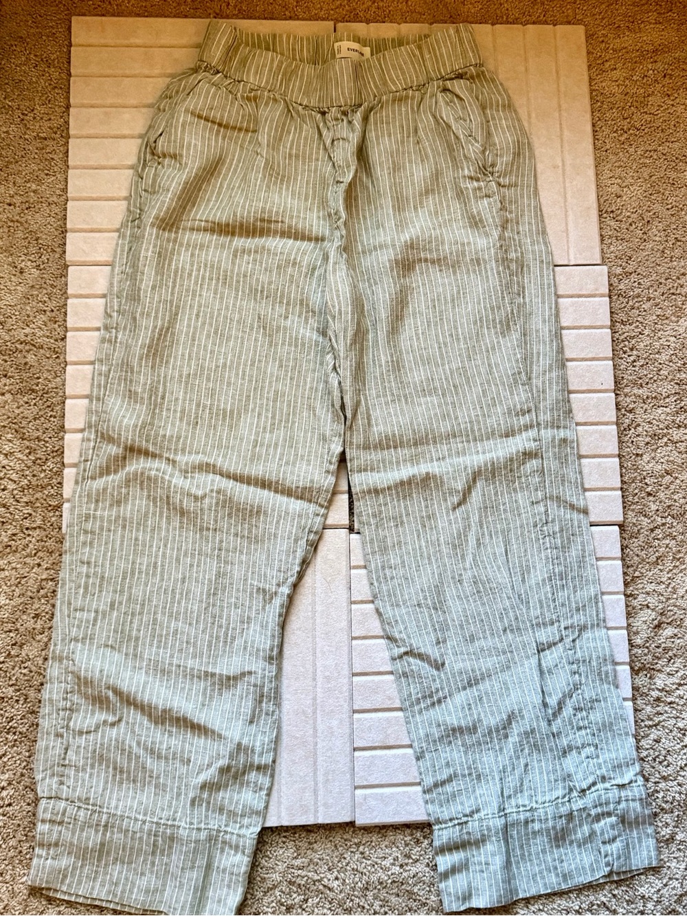 Everlane The Linen Easy Pant - Oil Green / White Size M
